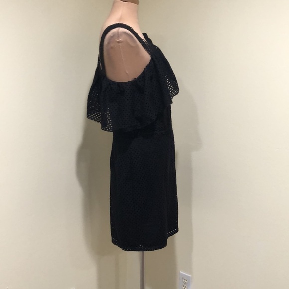 NWT ASOS Miss Selfridge Dress Size US 12 Black Eyelet Ruffle Sleeve Sheath - Picture 3 of 10